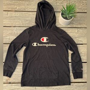 Boys Champion Long Sleeved Hoodie Shirt, Black, Sz Large
